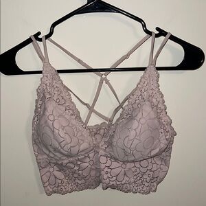 Aerie Pink Lace Bralette with Crisscross Straps